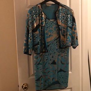 Vintage Blue/Gold Dress with Jacket